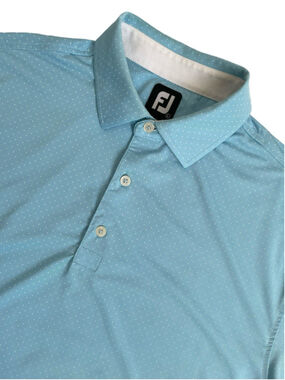 FootJoy Golf Performance Polo Shirt Mens Large Sky Blue Polka Dot Print